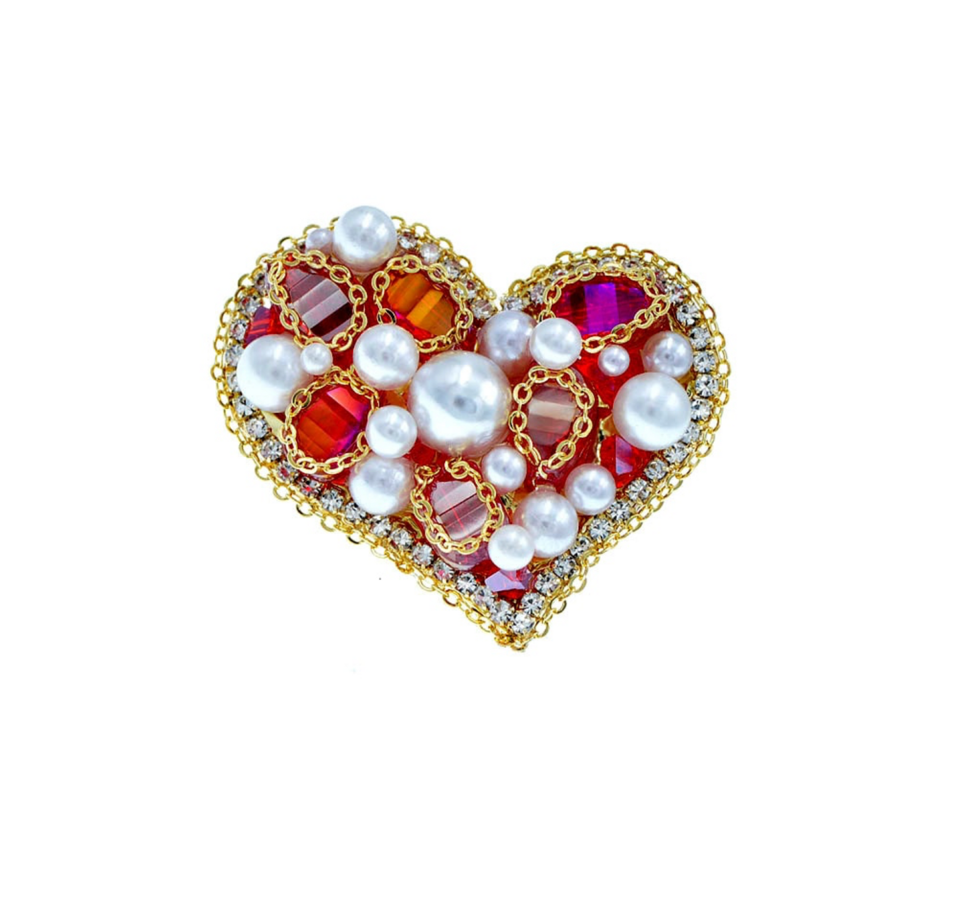 Crystal Imitation Pearl Clustered Heart Brooch