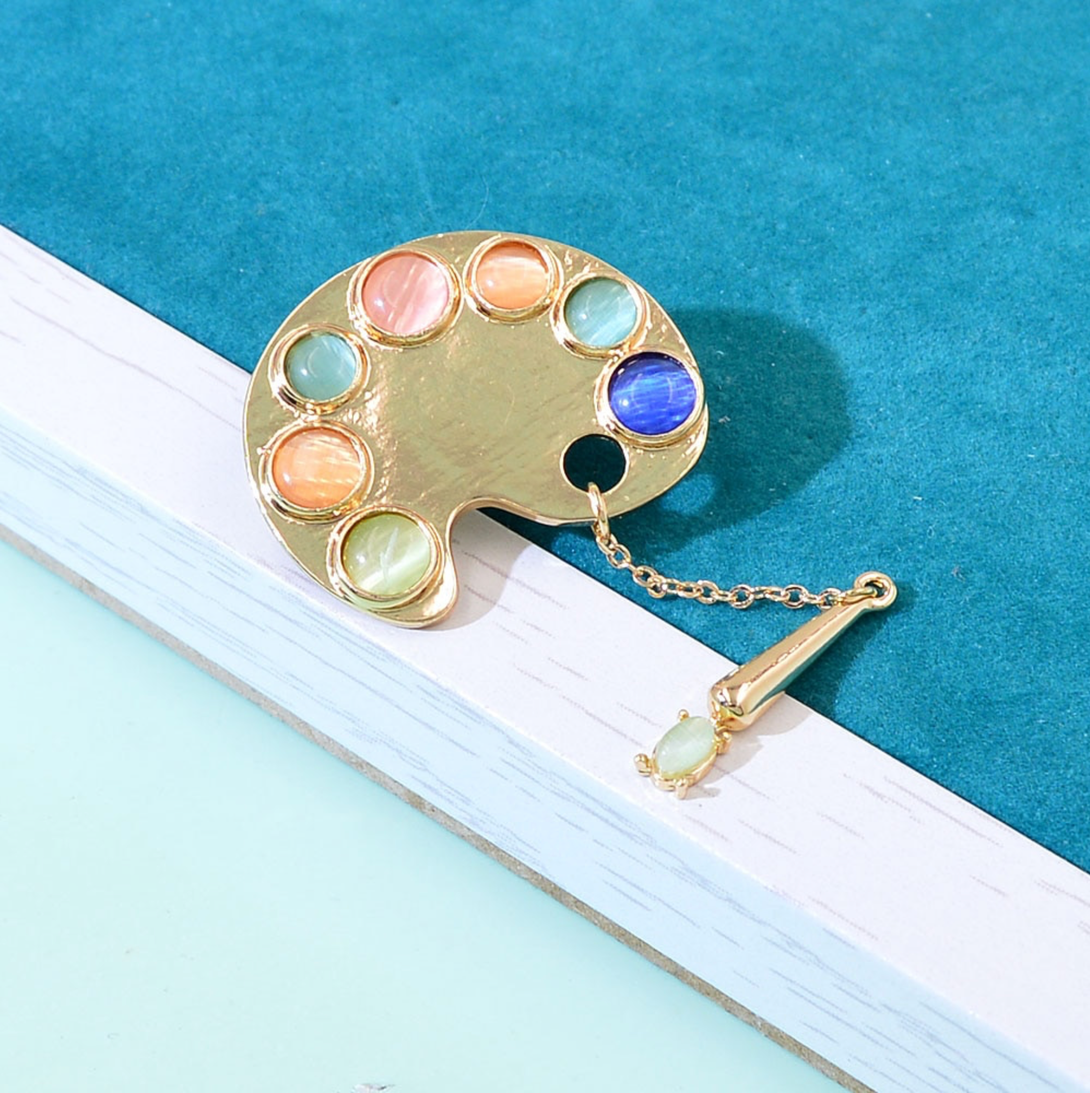 Goldtone Palette Chain Paint Brush Brooch