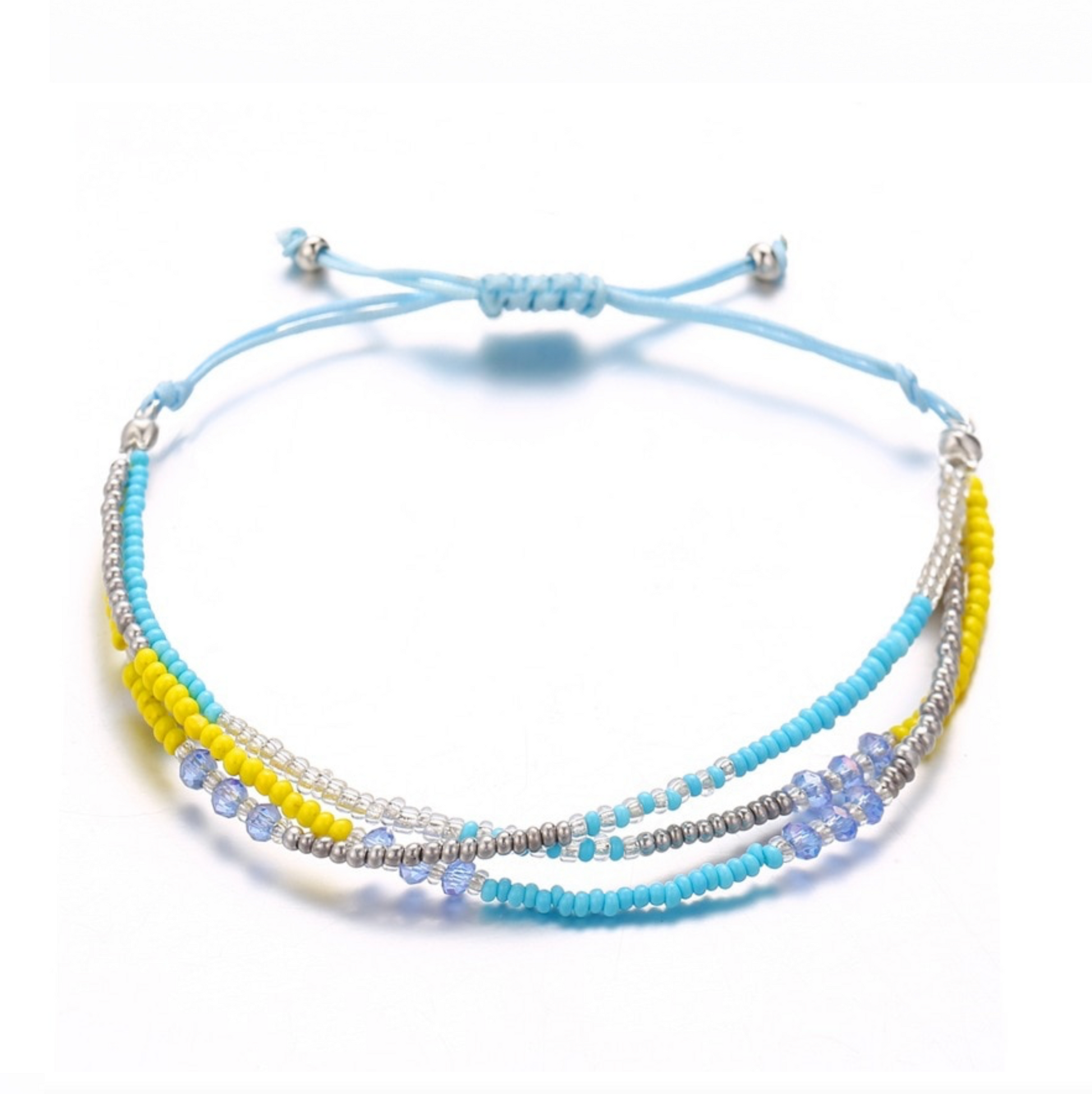 Blue Yellow Beaded Adjustable Anklet