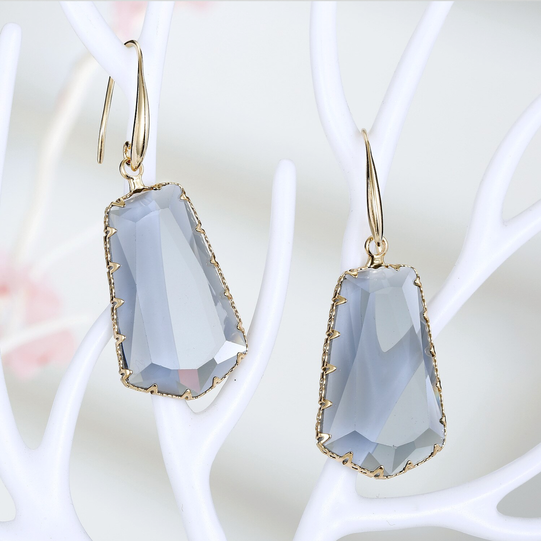 Goldtone Vintage Blue Crystal Drop Earrings