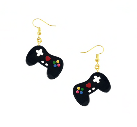 Black Game Controller Drop Earrings