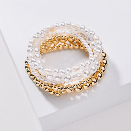 Goldtone Imitation Pearl Beaded Bracelet Set