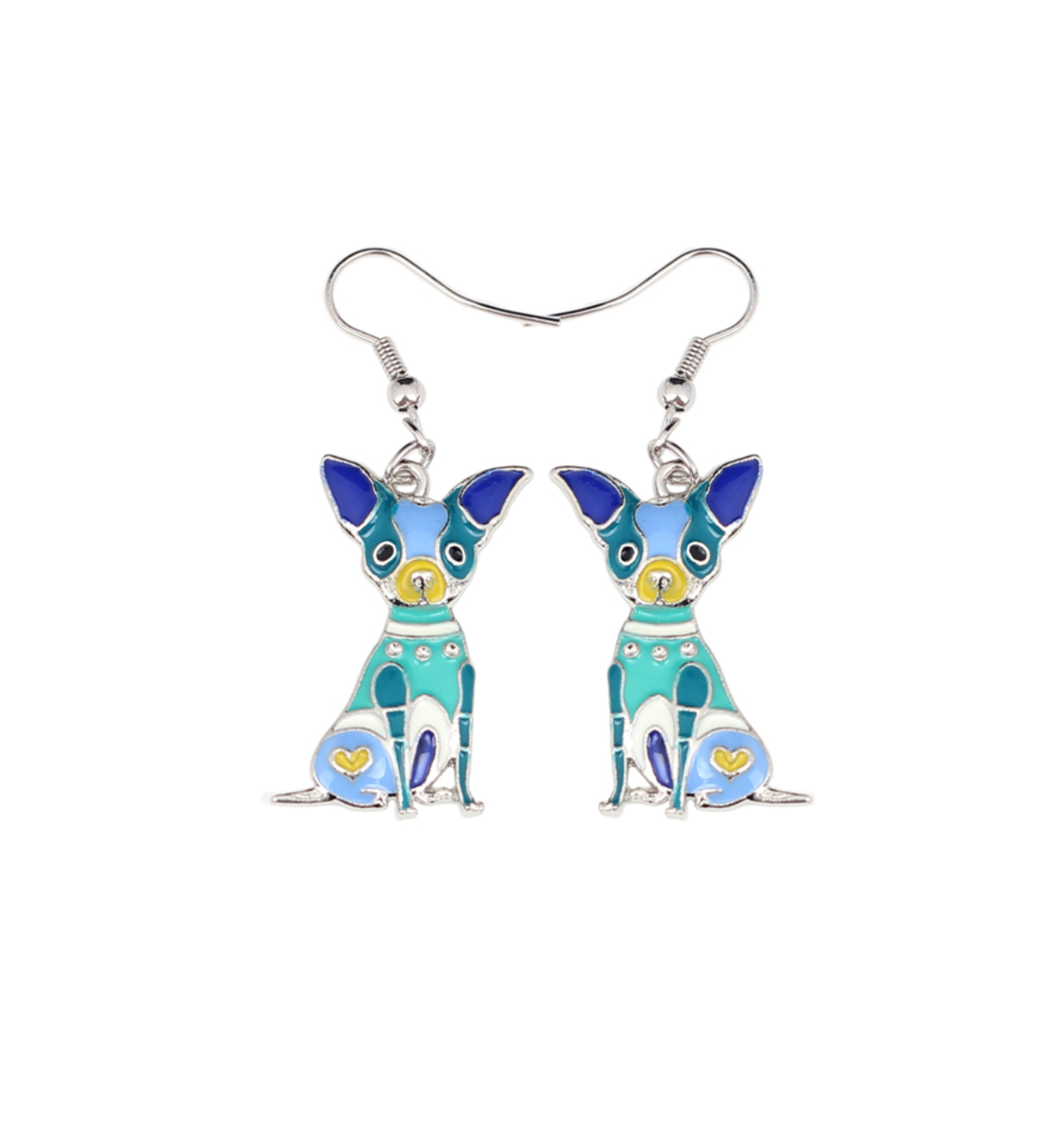 Blue Enamel Chihuahua Earrings