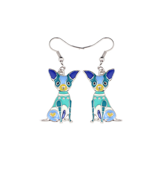 Blue Enamel Chihuahua Earrings