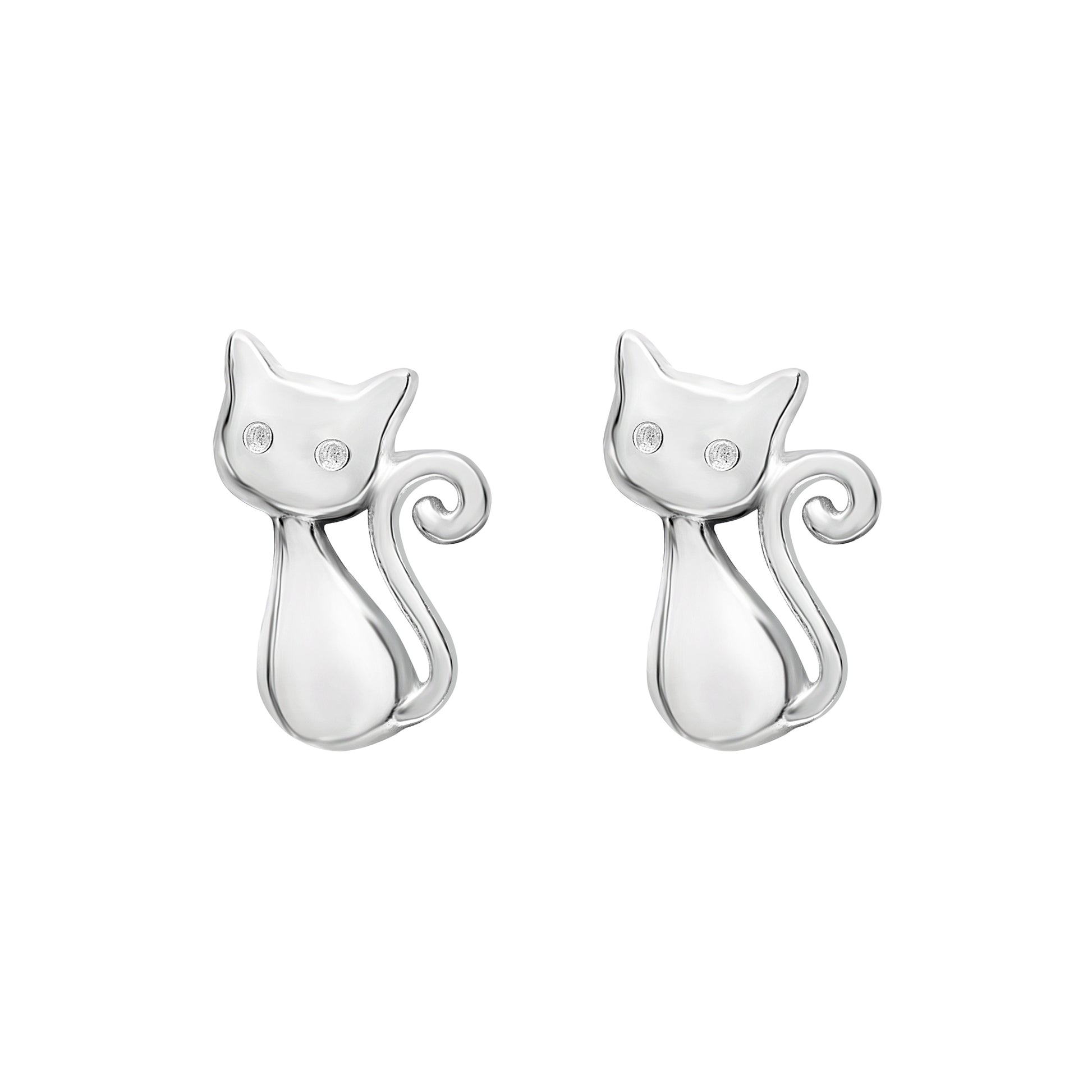 Sterling Silver Cat Stud Earrings