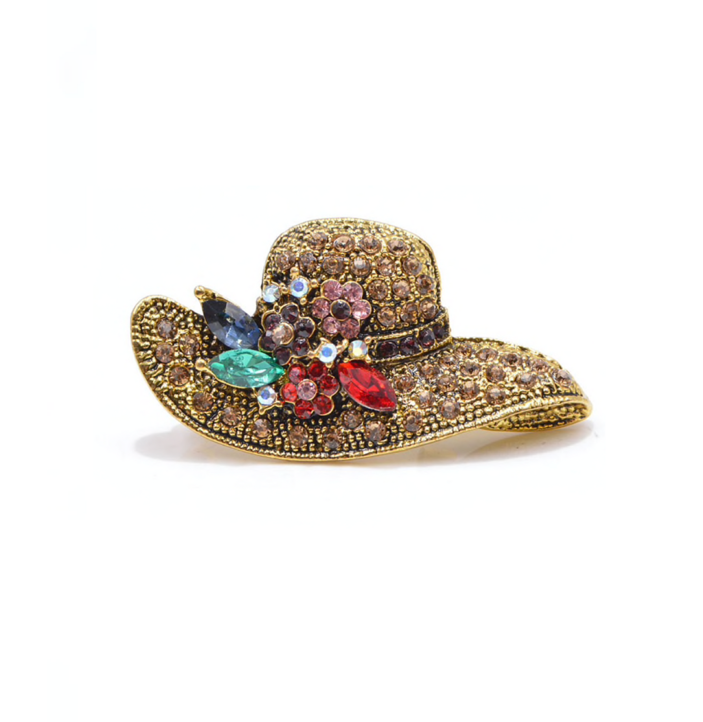 Crystal Goldtone Pave Floral Sun Hat Brooch