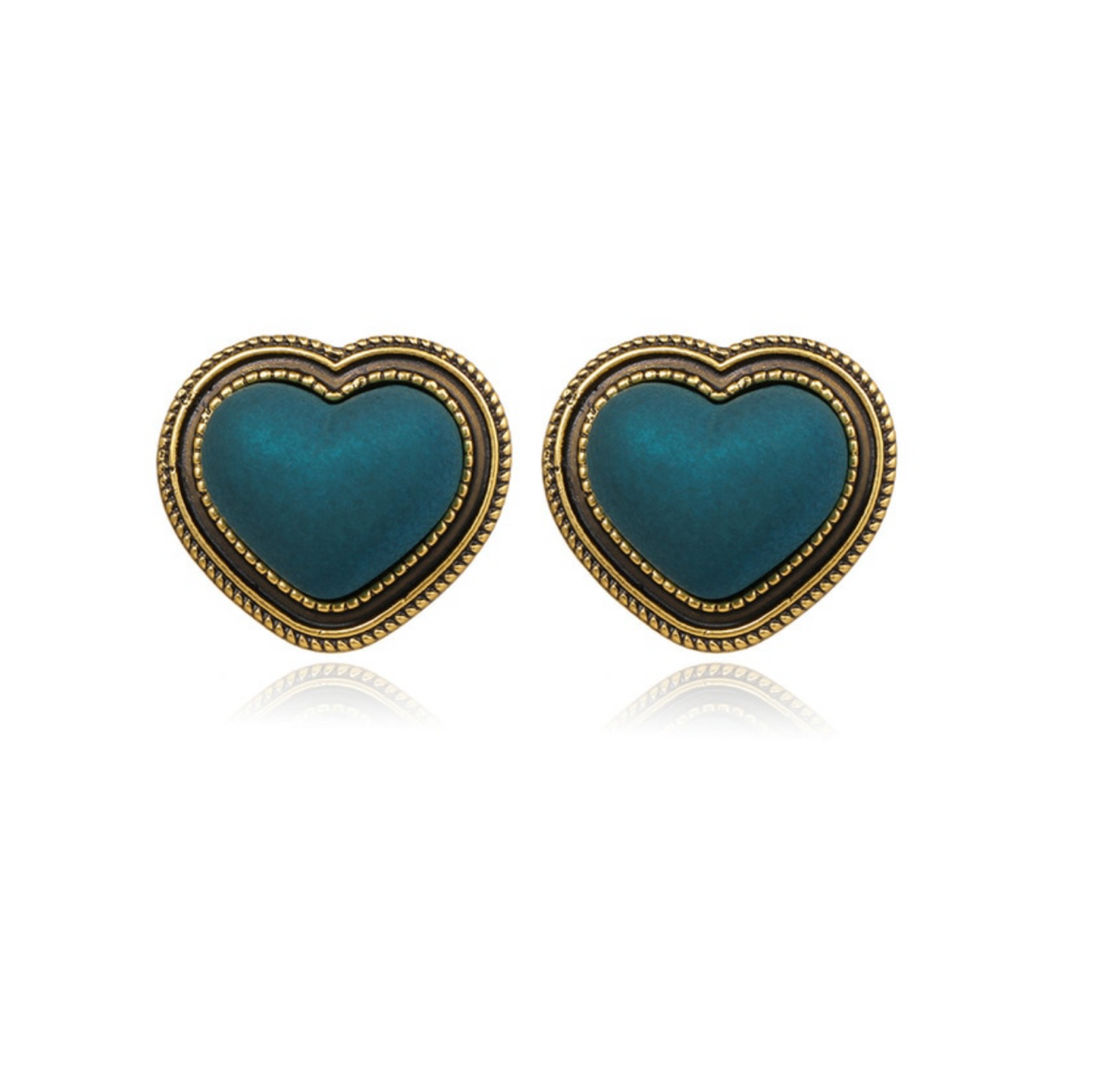 Brass Blue Heart Stud Earrings