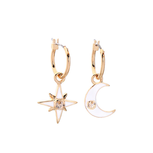 Goldtone White Asymmetrical Celestial Earrings