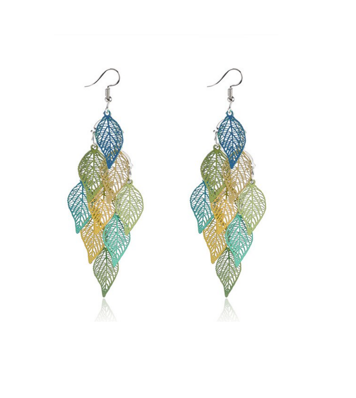 Blue Green Leaf Drop Earrings