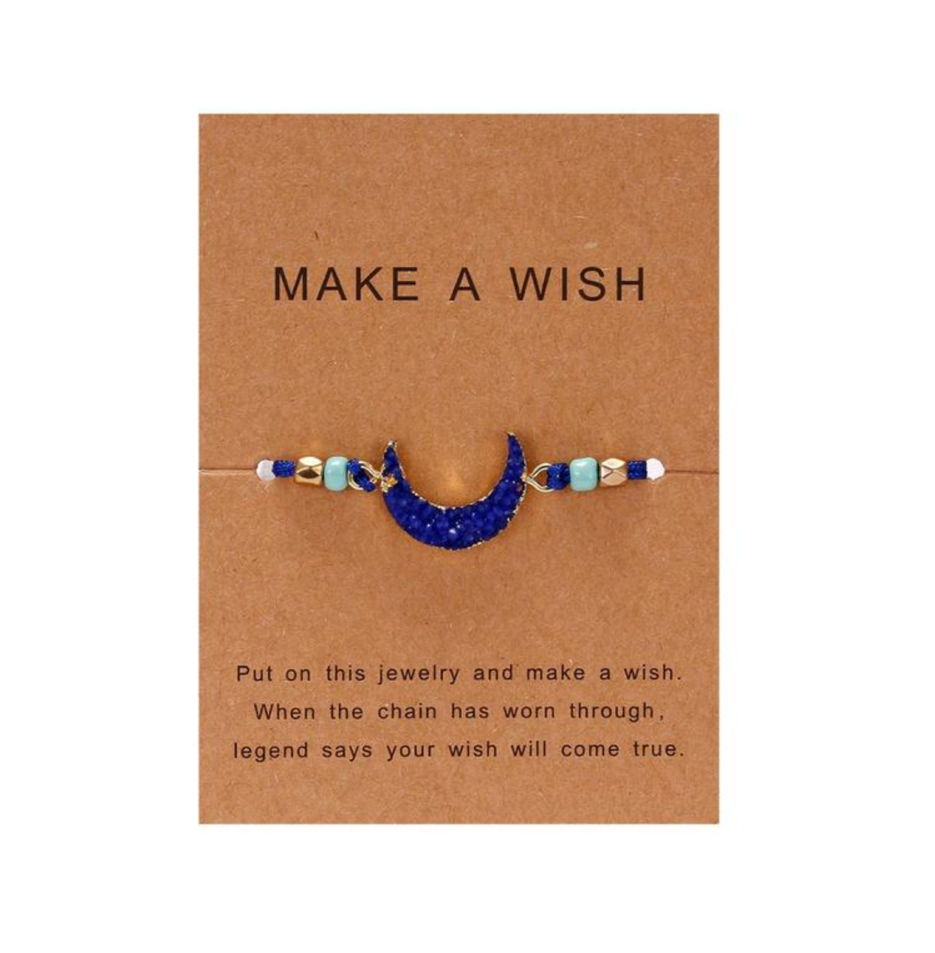 Sapphire Blue Druzy Style Moon Bracelet On Make A Wish Card