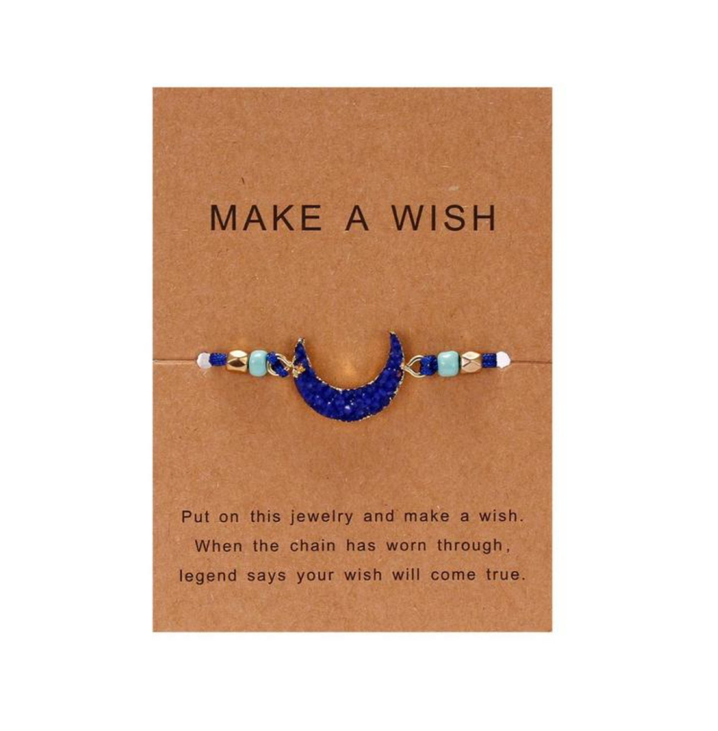Sapphire Blue Druzy Style Moon Bracelet On Make A Wish Card