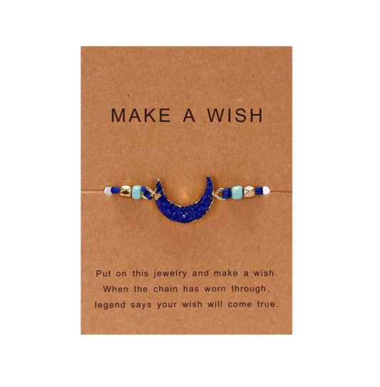 Sapphire Blue Druzy Style Moon Bracelet On Make A Wish Card