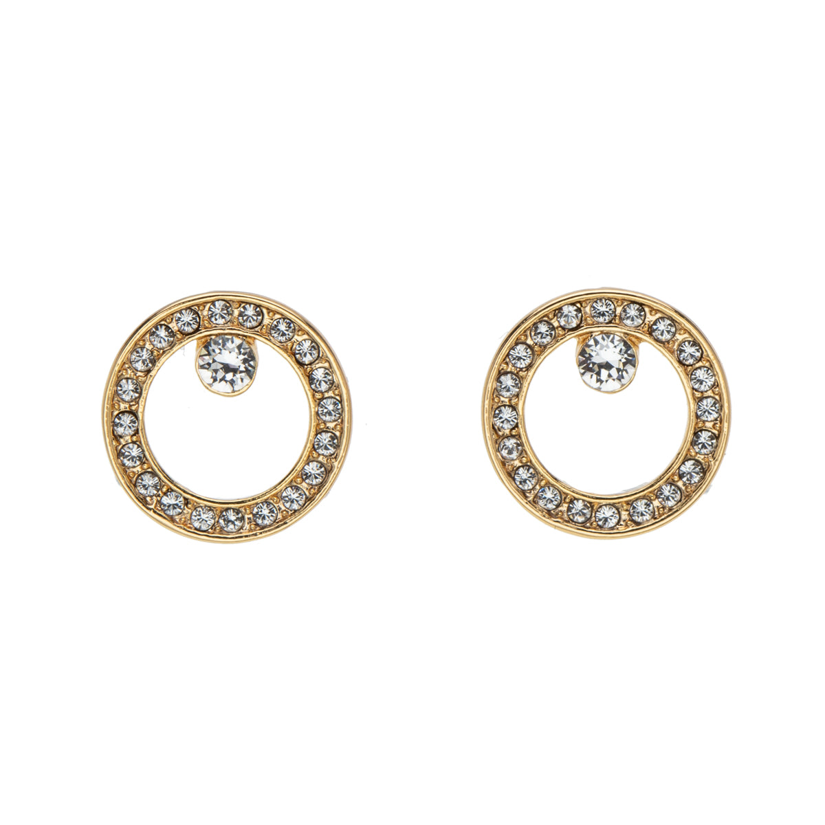 Goldtone Clear Swarovski Crystal Open Circle Stud Earrings