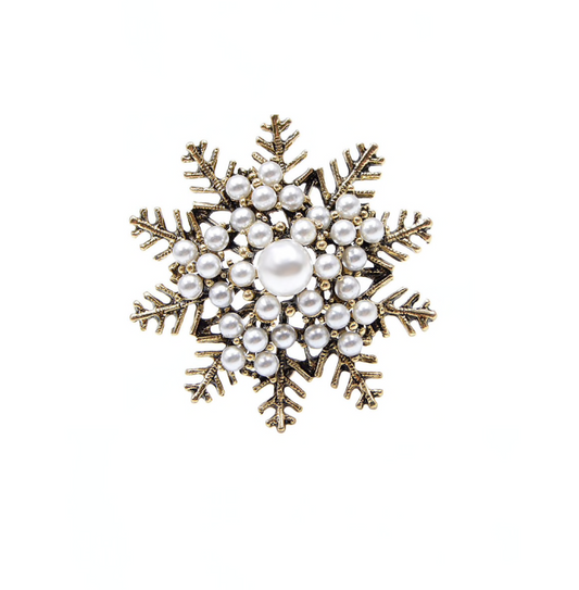 Brass Imitation Pearl Snowflake Brooch