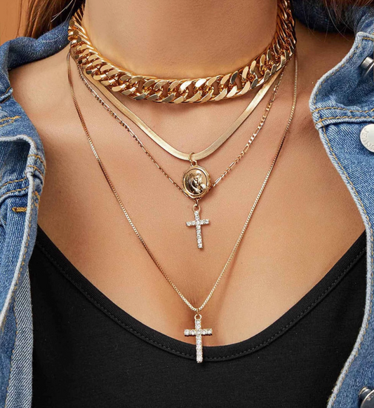 Goldtone Layered Cross Necklace