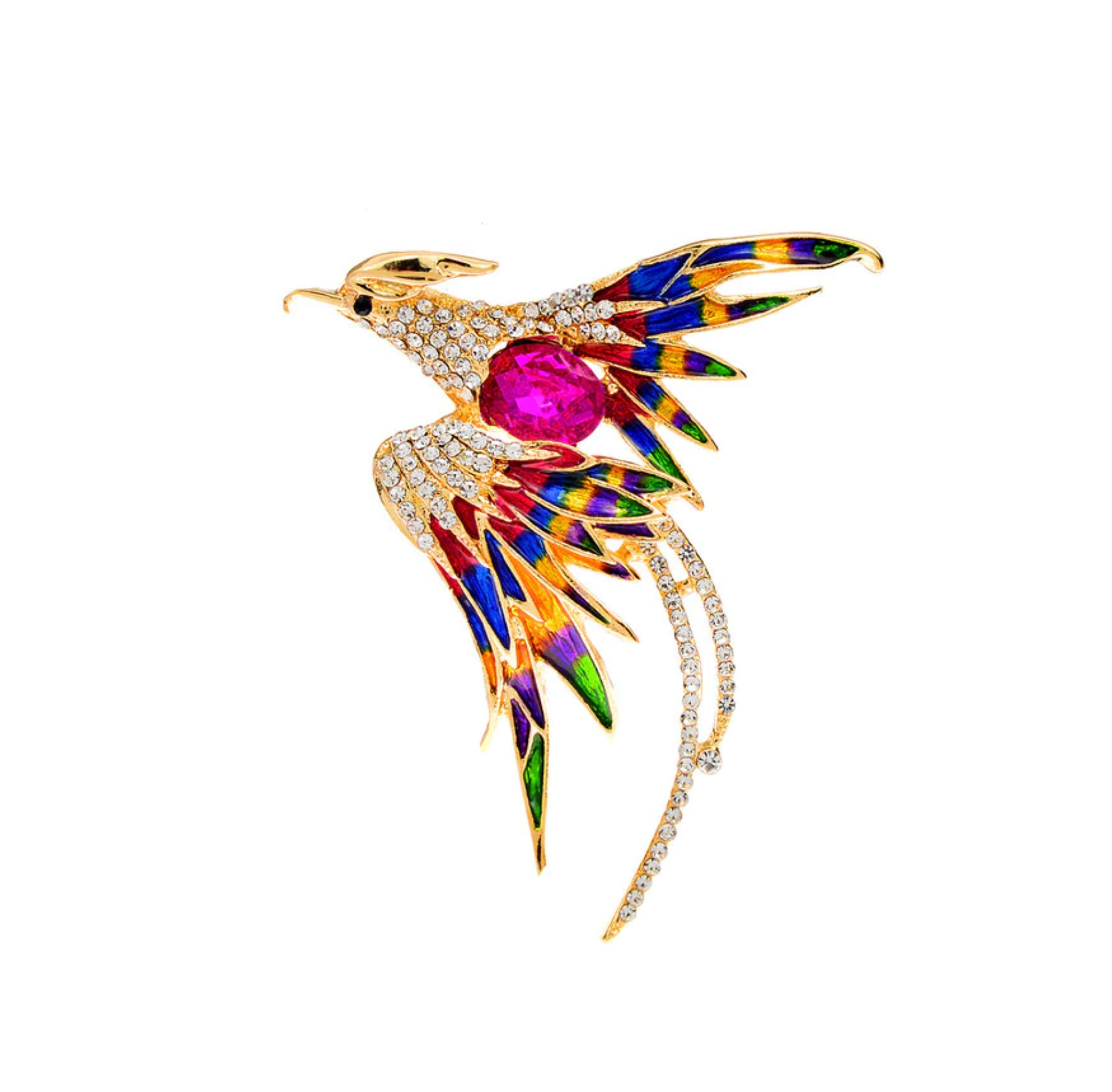 Multi Colored Flying Crystal Bird Brooch