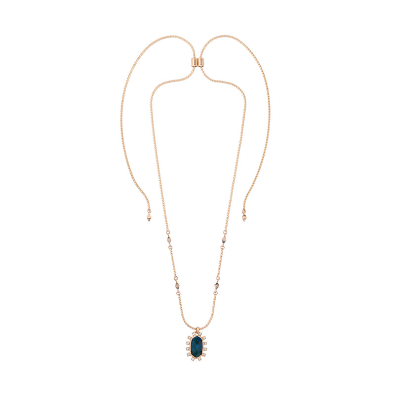 Goldtone Blue Crystal Pendant Necklace