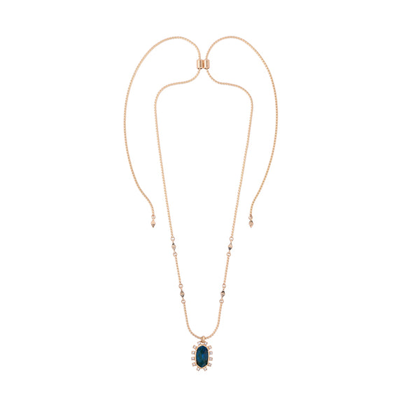 Goldtone Blue Crystal Pendant Necklace