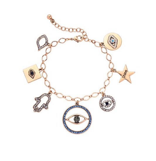 Crystal Goldtone Evil Eye Charm Bracelet