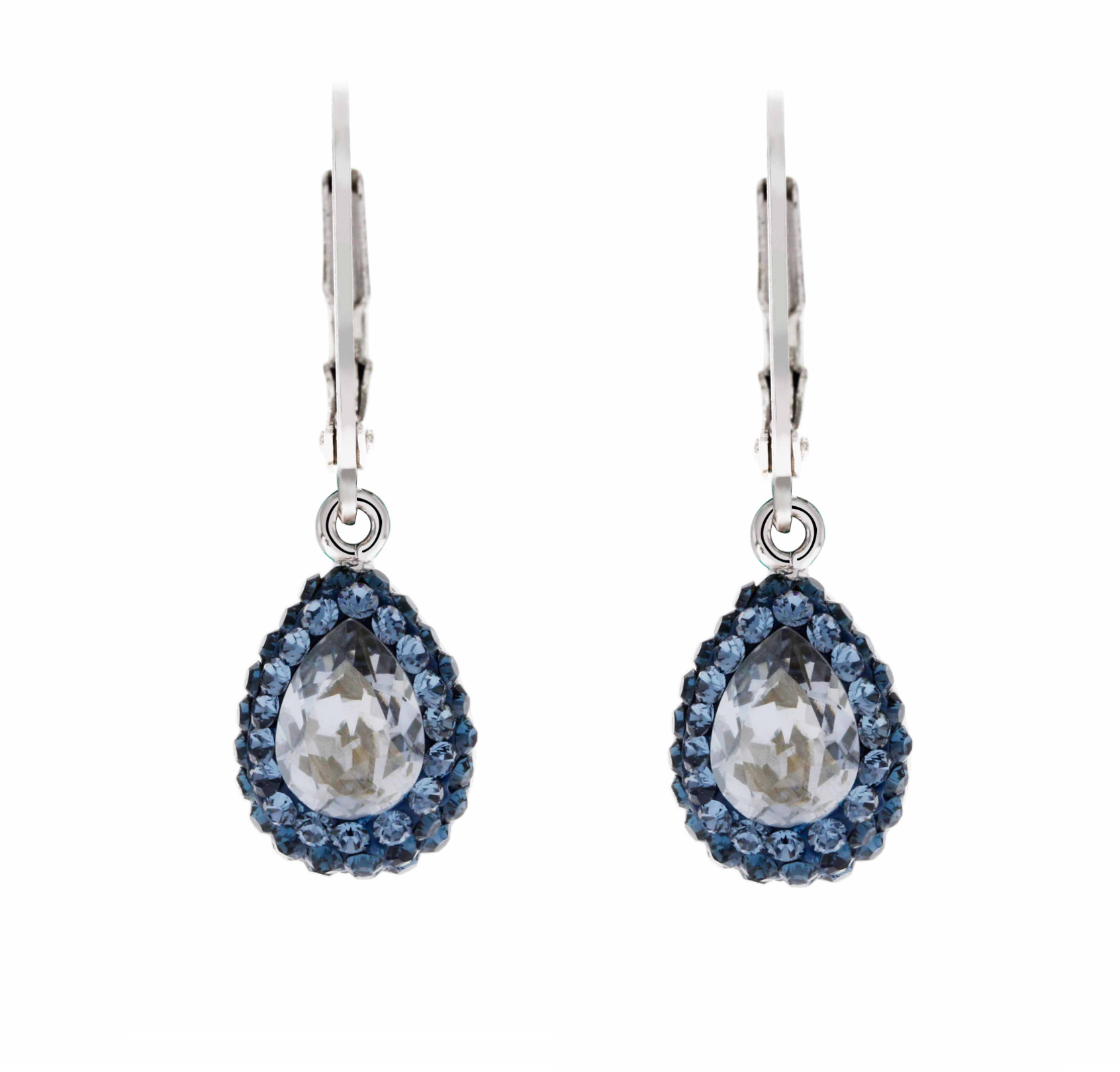 Blue Mix Swarovski Crystal Pave Teardrop Leverback Earrings