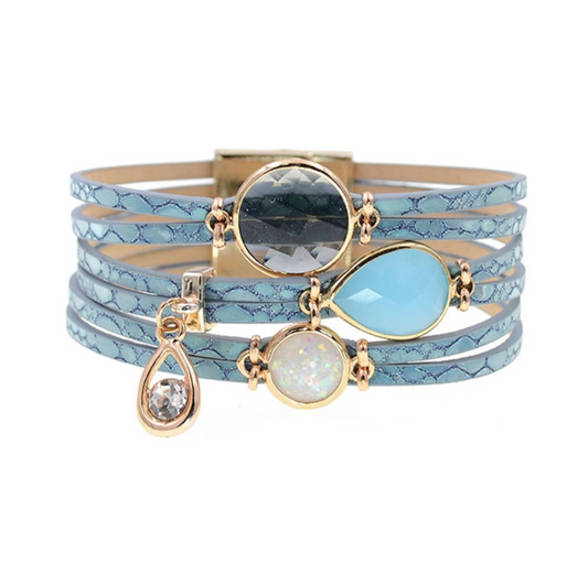 Blue Crystal Goldtone Braided Layered Bracelet