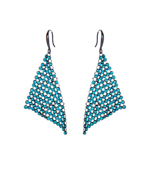 Blue Crystal Mesh Drop Earrings