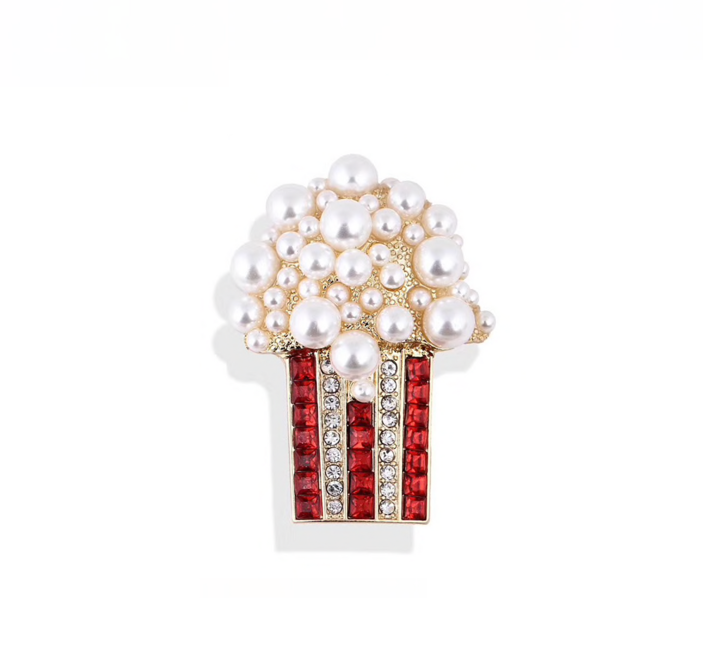 Red Crystal Imitation Pearl Popcorn Brooch