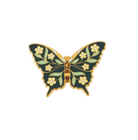 Goldtone Green Floral Butterfly Pin Brooch