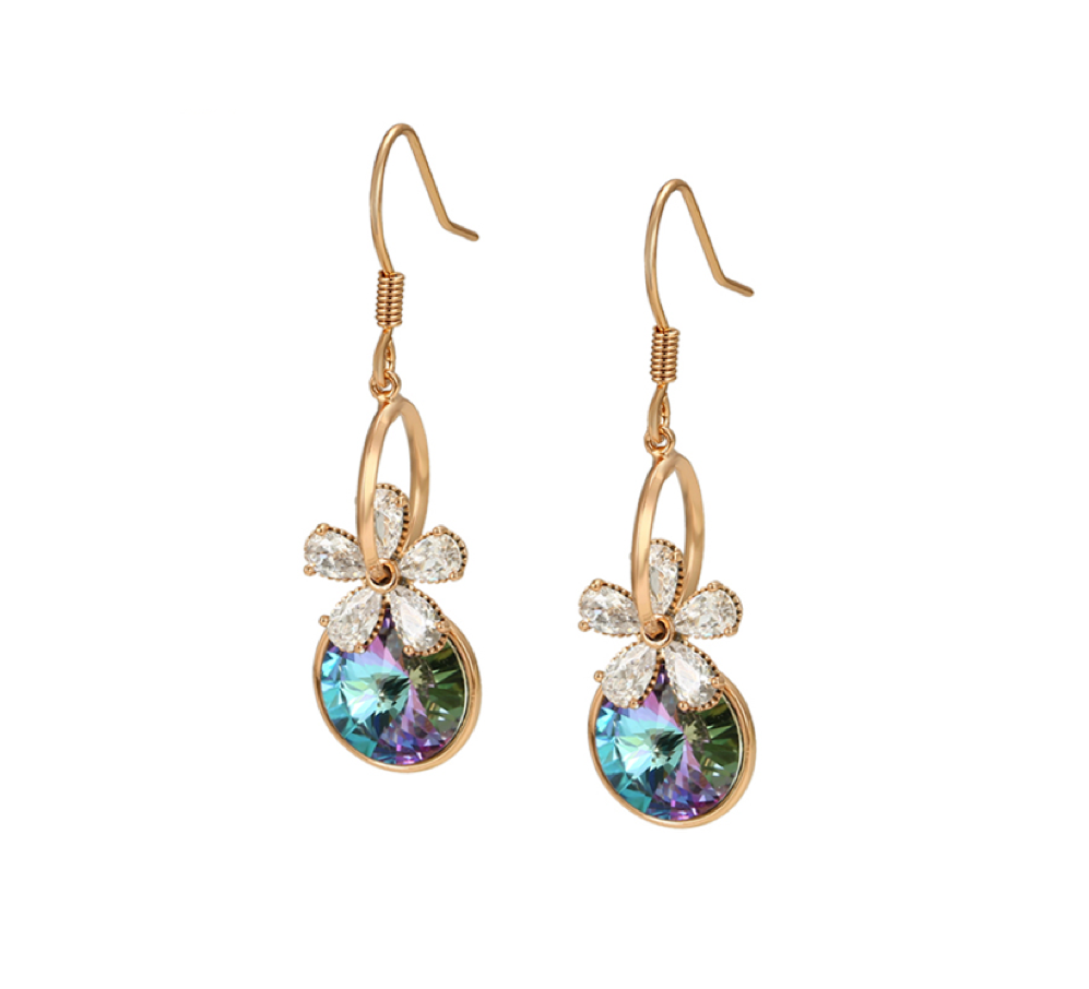 Goldtone Paradise Shine Circular And Floral Swarovski Crystal Earrings