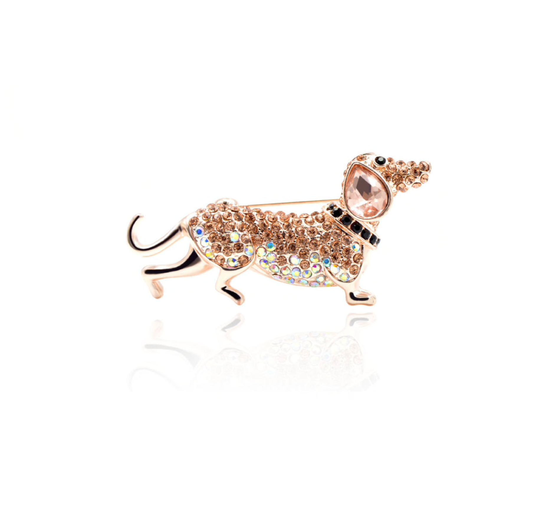 Crystal Goldtone Dachshund Brooch