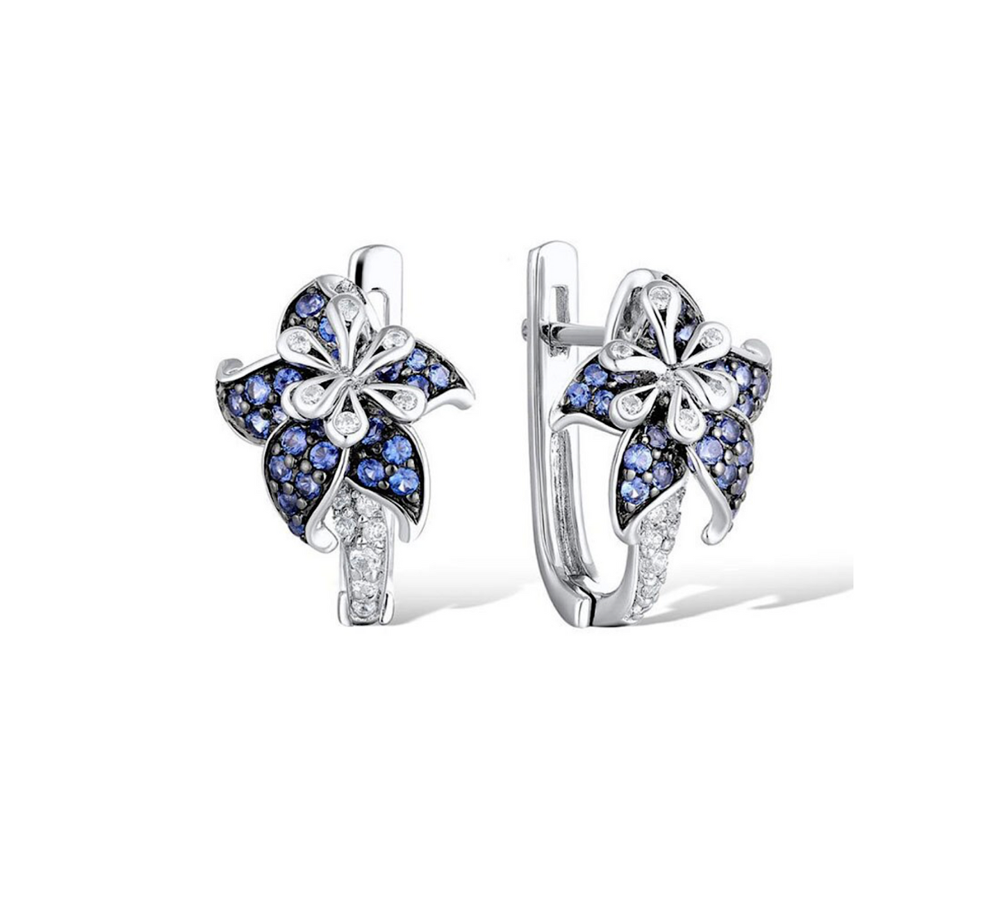 Silvertone Blue Cubic Zirconia Lily Leverback Earrings