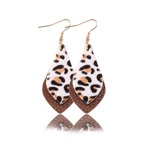Brown Goldtone Leopard Layered Teardrop Earrings