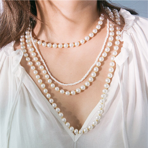 Imitation Pearl Multi Strand Necklace