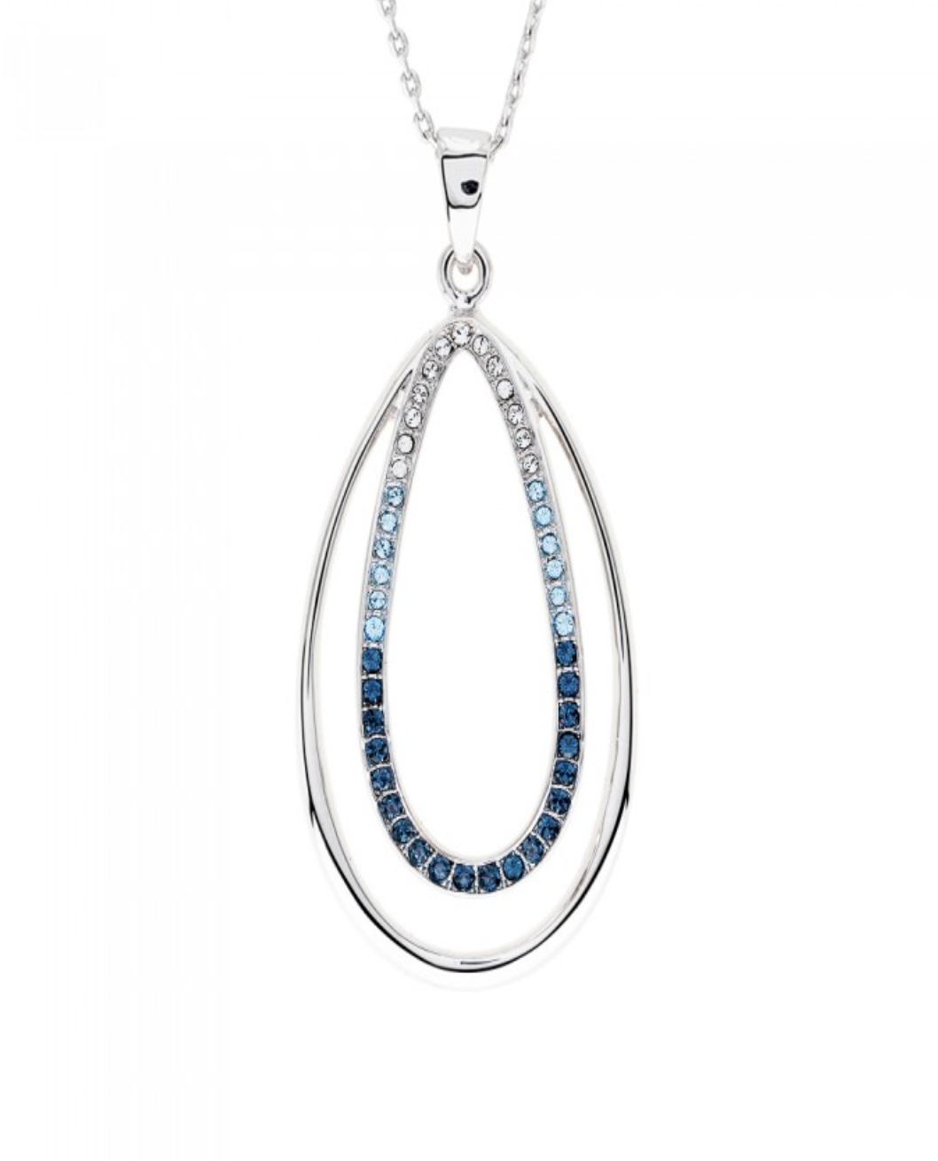 Blue Mix Swarovski Crystal Double Teardrop Pendant Necklace