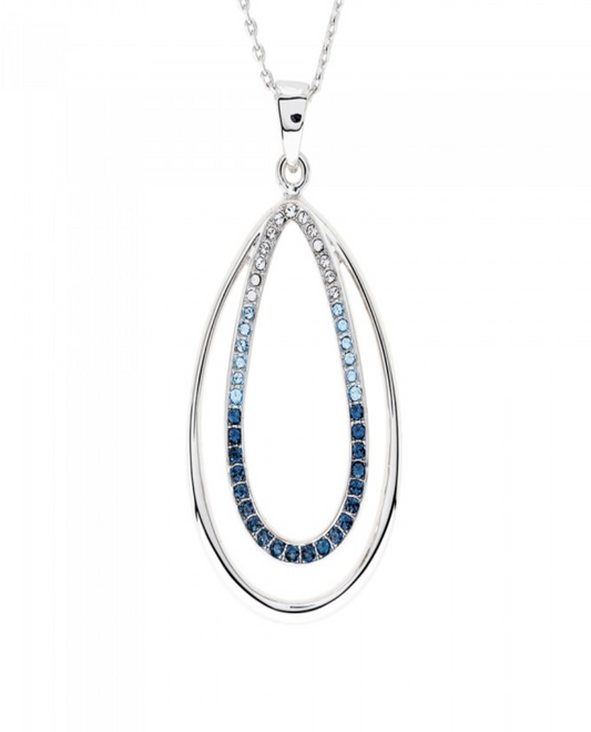 Blue Mix Swarovski Crystal Double Teardrop Pendant Necklace