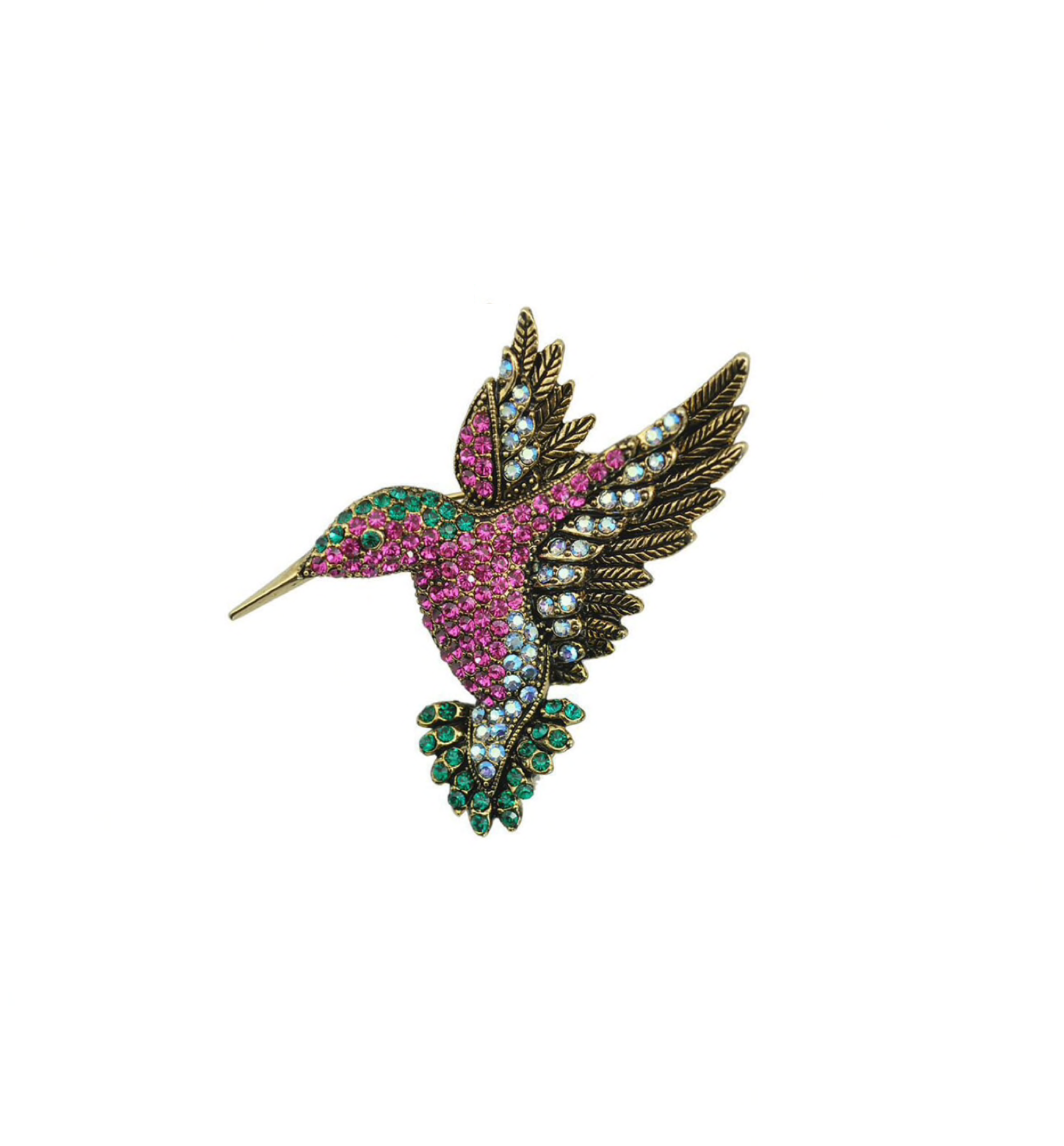 Pink Crystal Hummingbird Brooch