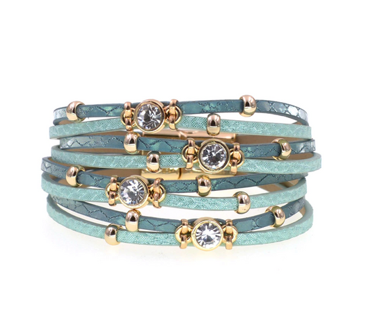 Blue And Crystal Beaded Layered Bracelet