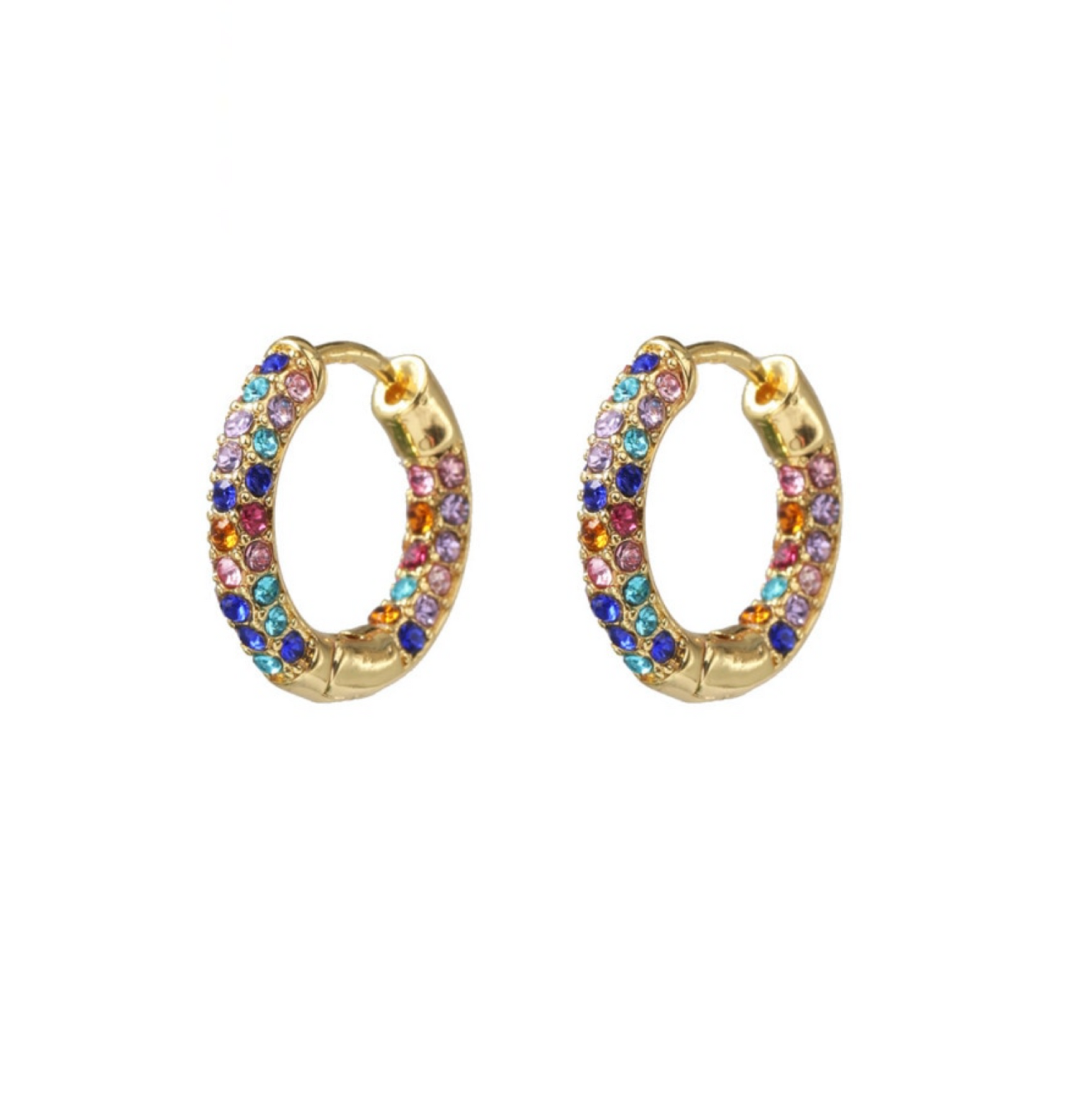 Goldtone Multi Colored Crystal Huggie Hoop Earrings