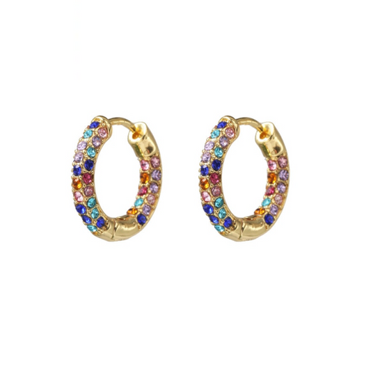 Goldtone Multi Colored Crystal Huggie Hoop Earrings