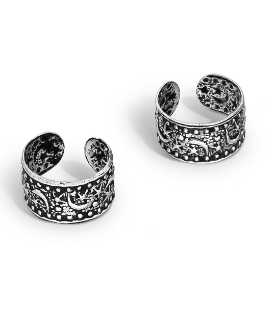 Sterling Silver Oxidized Moon Star Ear Cuffs