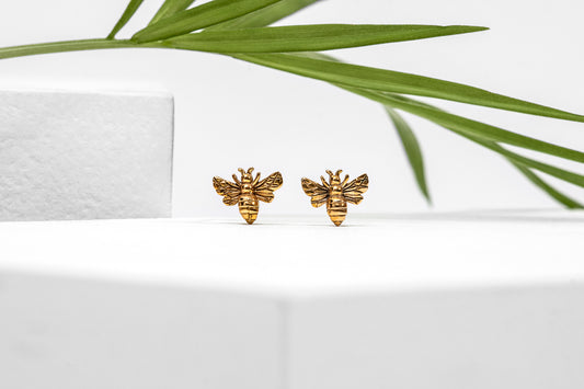 Goldtone Plated Sterling Silver Bee Stud Earrings