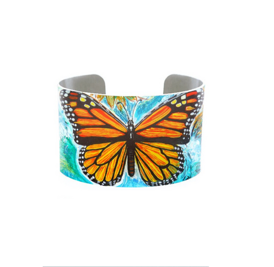Orange Teal Monarch Butterfly Cuff Bracelet