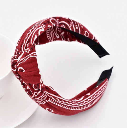 Deep Red Bandana Twisted Headband