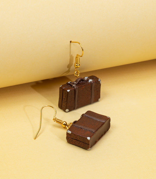 Brown Suitcase Drop Earrings