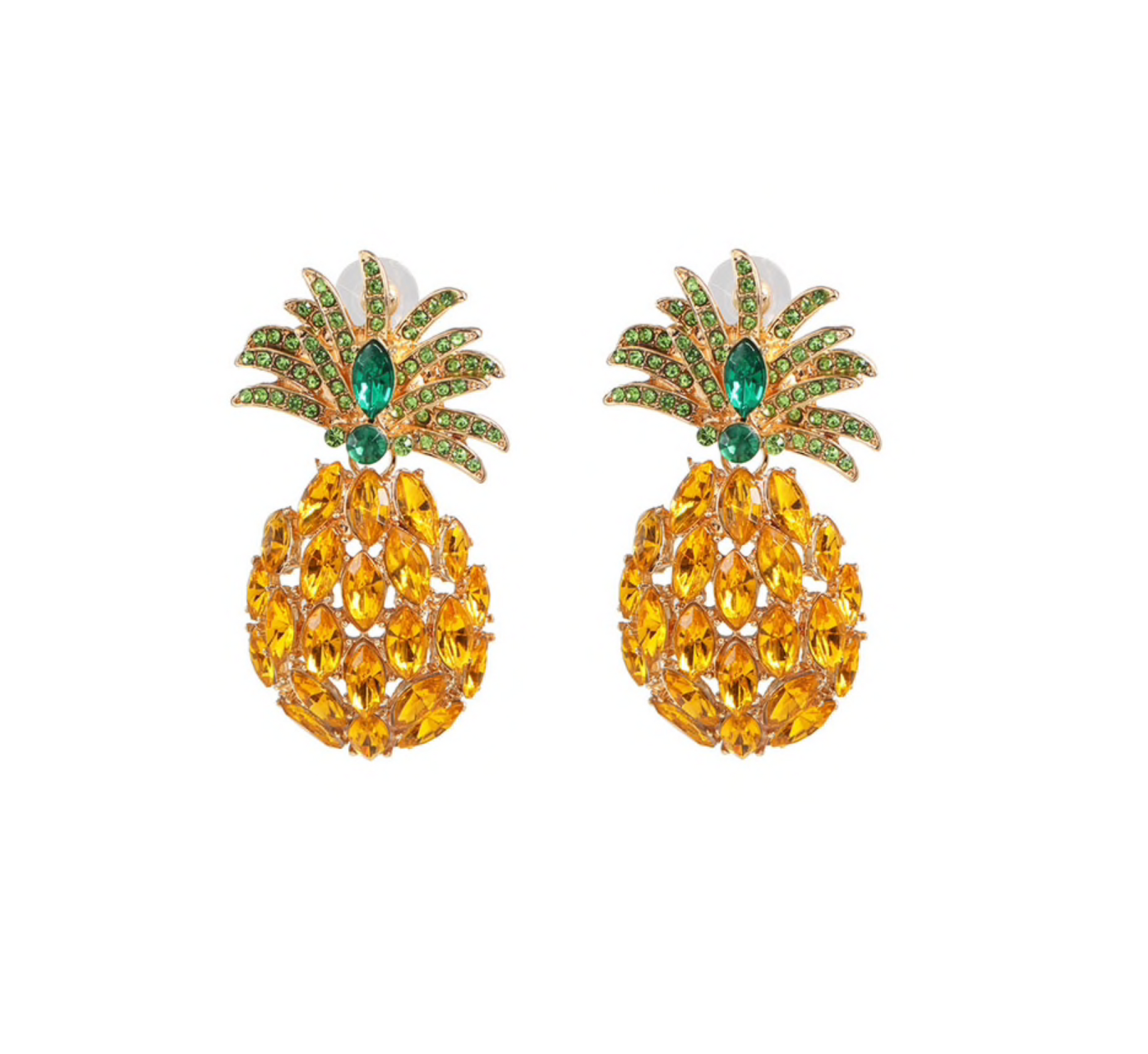 Yellow Green Crystal Pineapple Stud Earrings