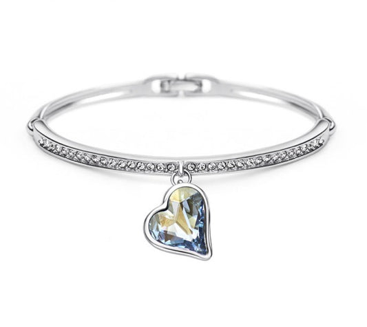 Blue Shade Swarovski Crystal Heart Bangle