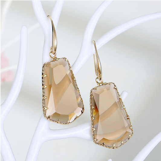 Goldtone Champagne Crystal Drop Earrings