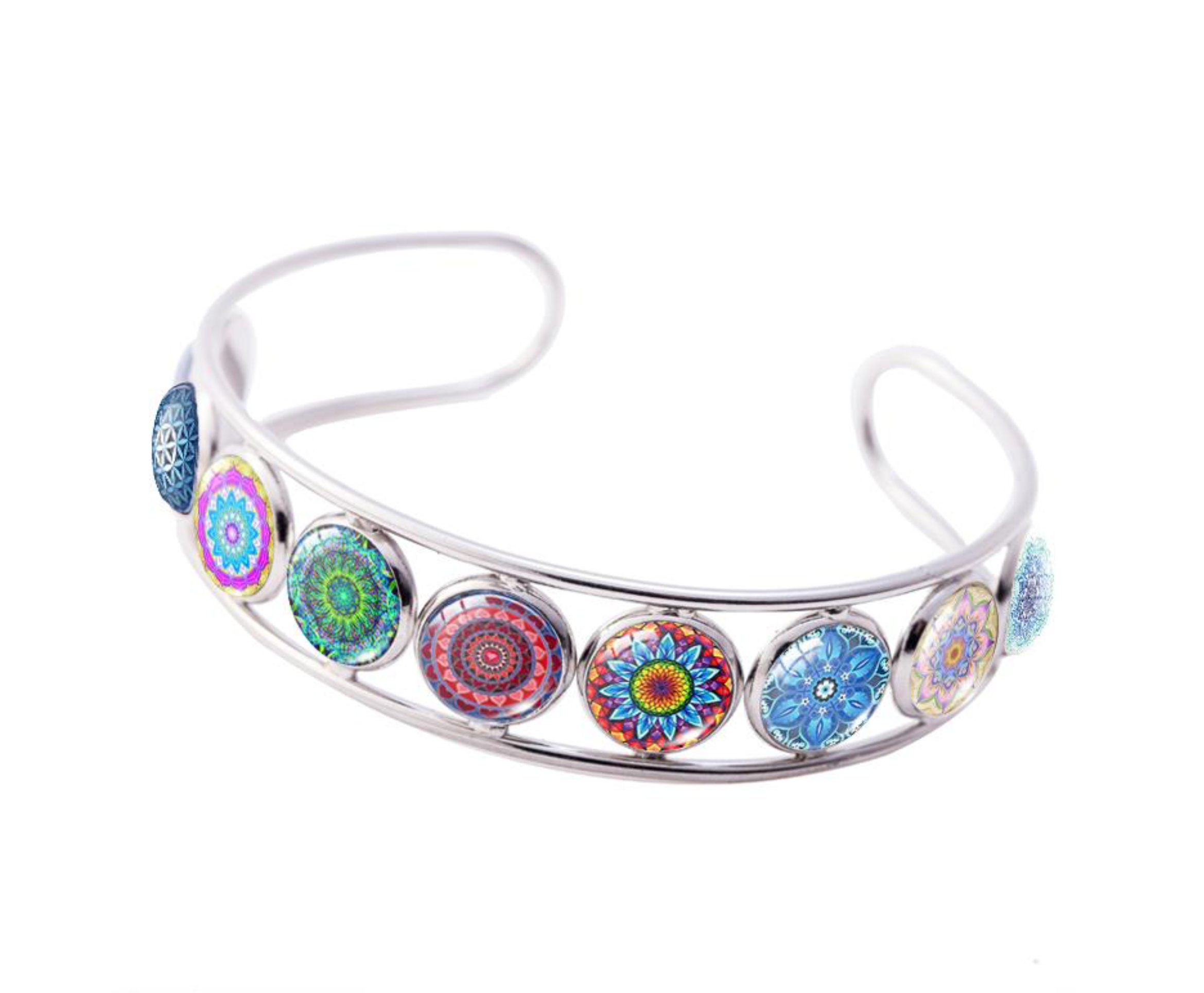 Blue Silvertone Button Cuff