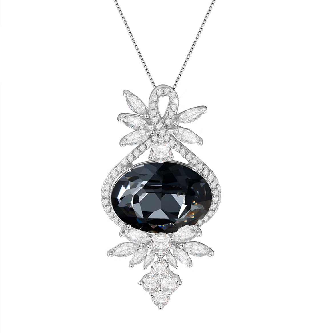 Black Swarovski Crystal Ornate Pendant Necklace