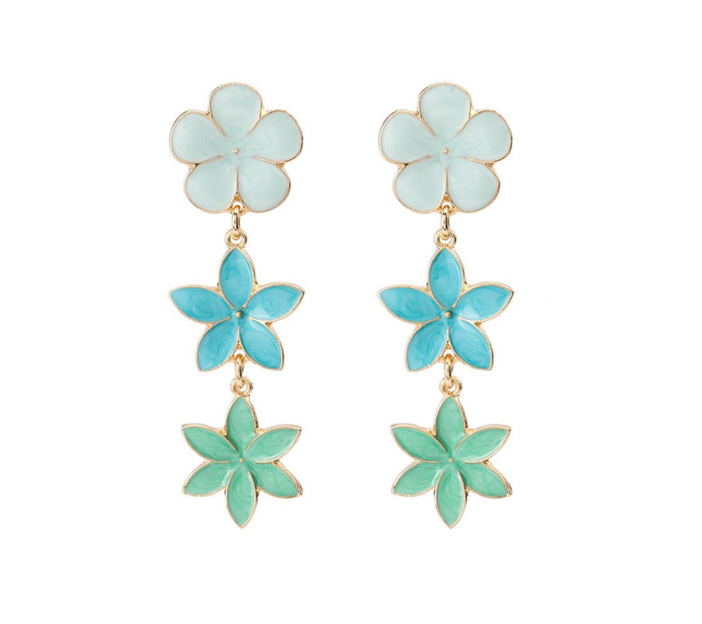 Blue Green Floral Drop Earrings